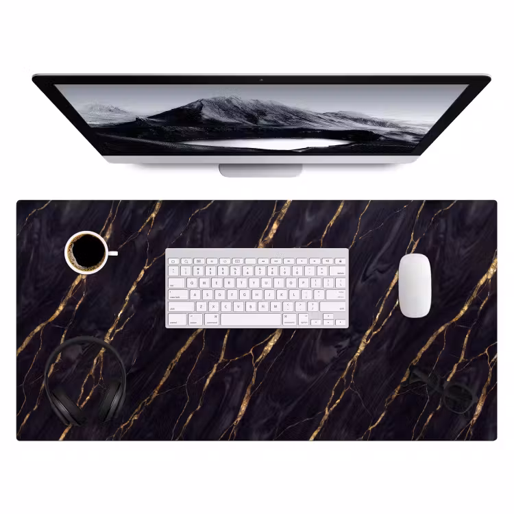 Marmer - Gouden aders - Abstract - Zwart Muismat XXL klein -3d
