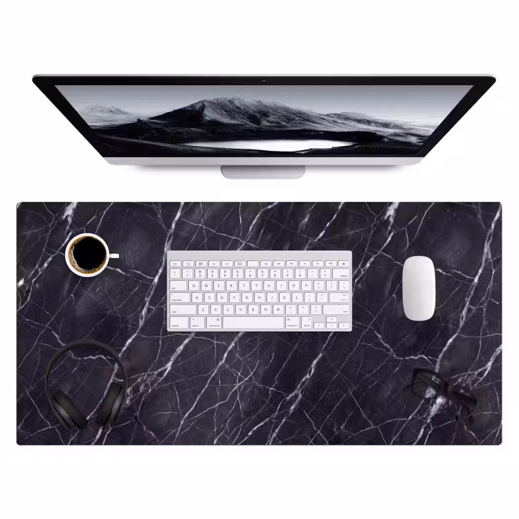 Marmer - Patroon - Modern - Zwart - Wit Muismat XXL klein -3d