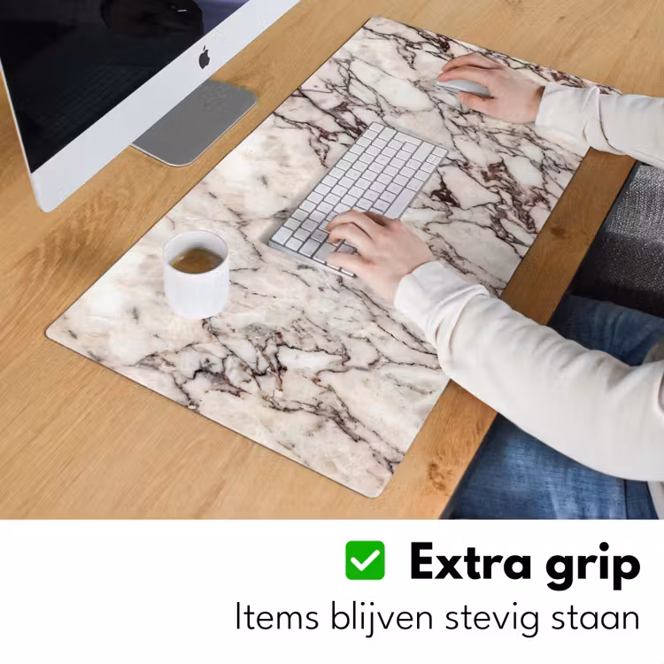Marmer - Textuur - Abstract - Wit - Bruin Muismat XXL klein -sfeer3