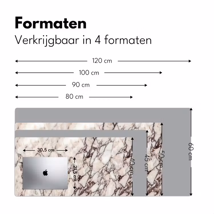 Marmer - Textuur - Abstract - Wit - Bruin Muismat XXL klein -sfeer5