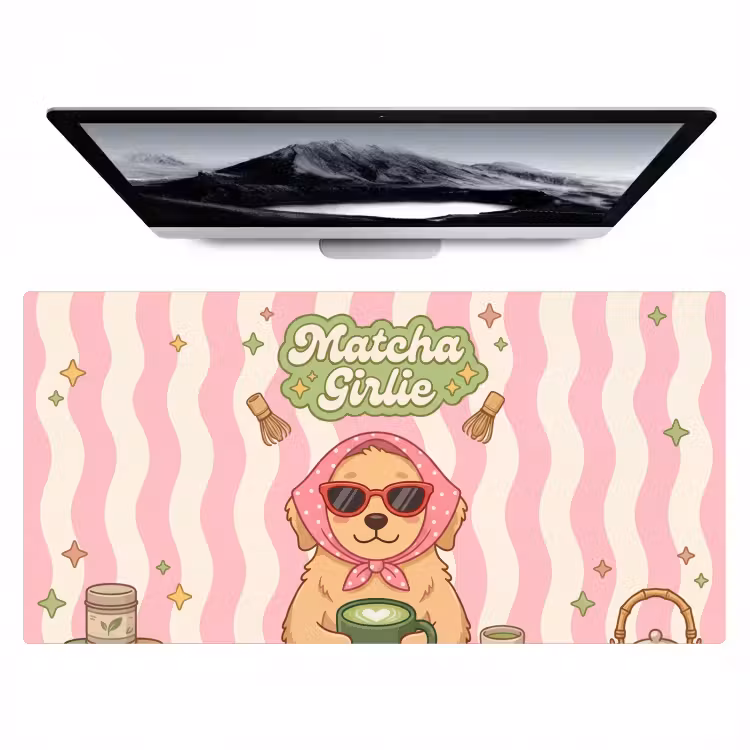 Matcha - Hond - Roze - Groen Muismat XXL klein -zzz3d