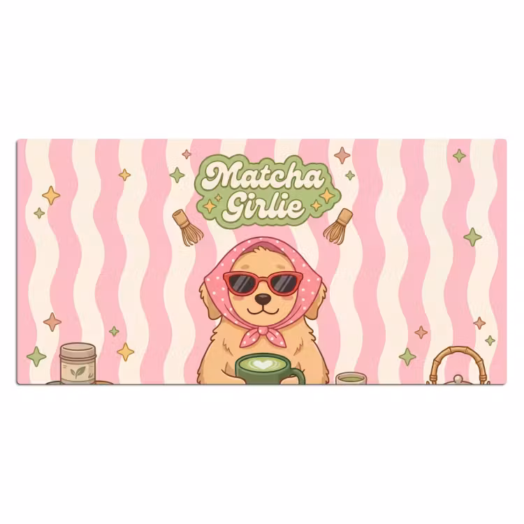 Matcha - Hond - Roze - Groen Muismat XXL klein -3d_leeg