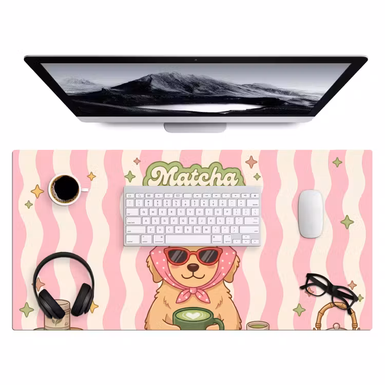 Matcha - Hond - Roze - Groen Muismat XXL klein -3d
