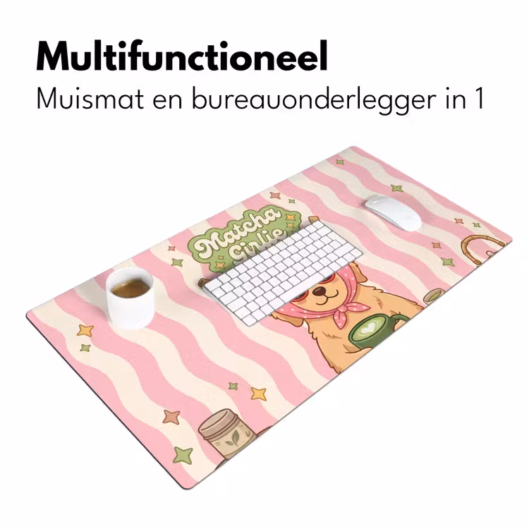 Matcha - Hond - Roze - Groen Muismat XXL klein -sfeer4