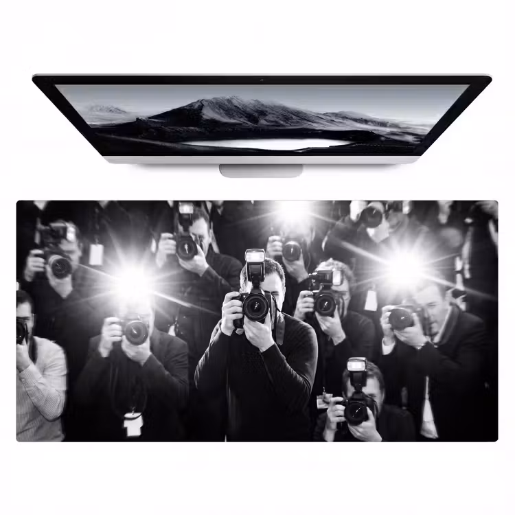 Mensen - Camera - Flitslicht - Zwart-wit - Media Muismat XXL klein -zzz3d