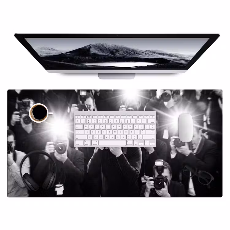 Mensen - Camera - Flitslicht - Zwart-wit - Media Muismat XXL klein -3d