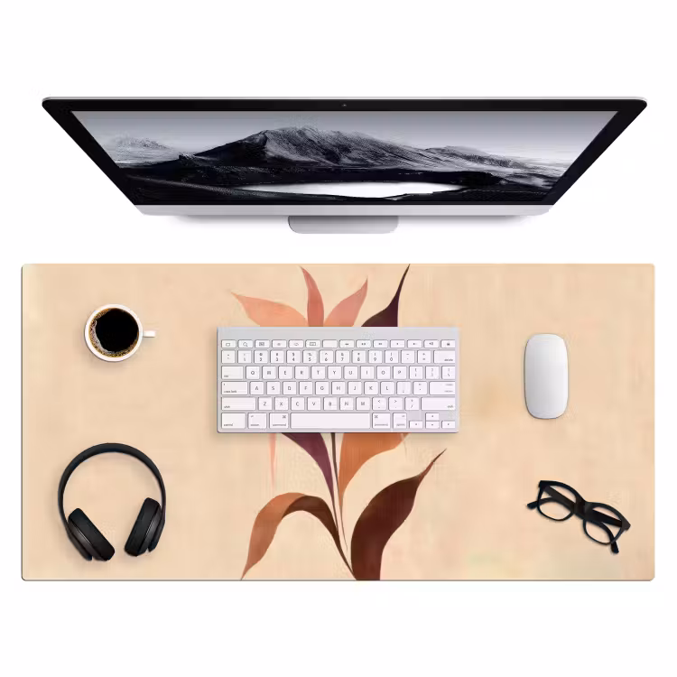 Minimalistisch - Bloem - Bladeren - Beige Muismat XXL klein -3d