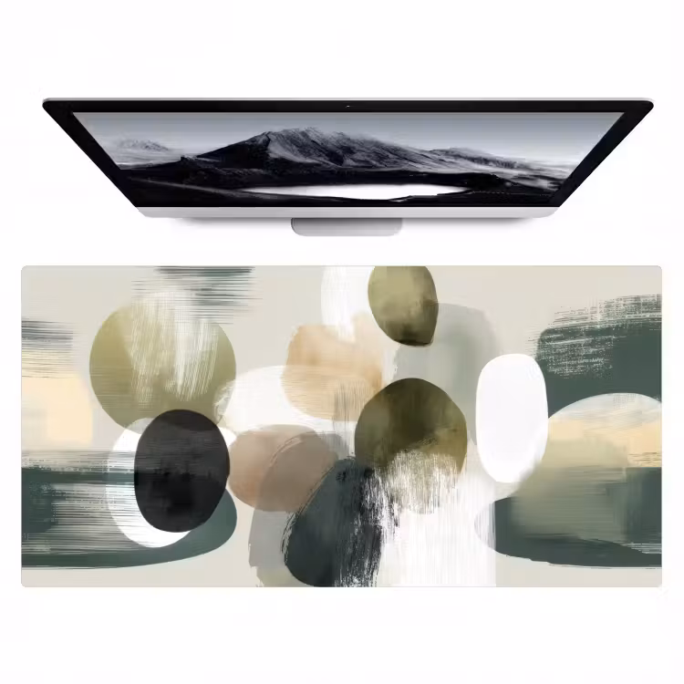 Minimalistisch - Cirkels - Penseelstreken - Beige Muismat XXL klein -zzz3d