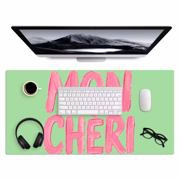 Mon cheri - Groen - Roze Muismat XXL klein -3d