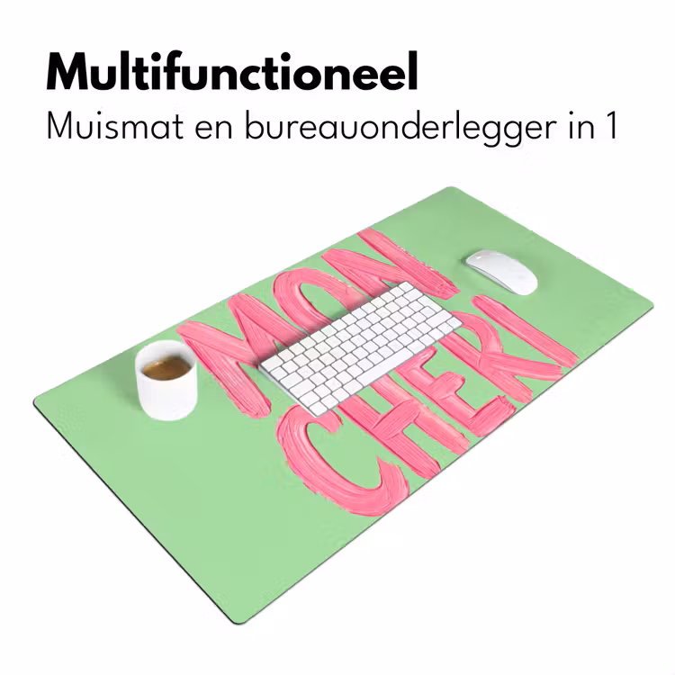 Mon cheri - Groen - Roze Muismat XXL klein -sfeer4