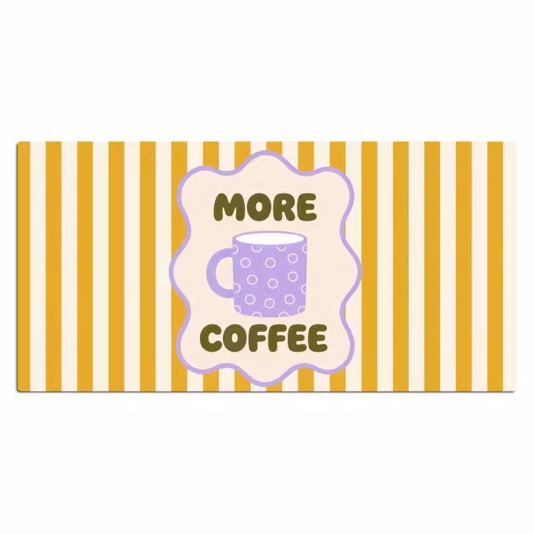 More coffee - Geel - Paars - Strepen - Mok Muismat XXL klein -3d_leeg