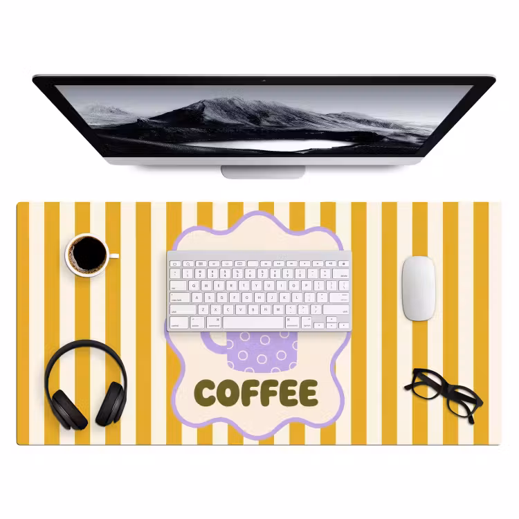 More coffee - Geel - Paars - Strepen - Mok Muismat XXL klein -3d