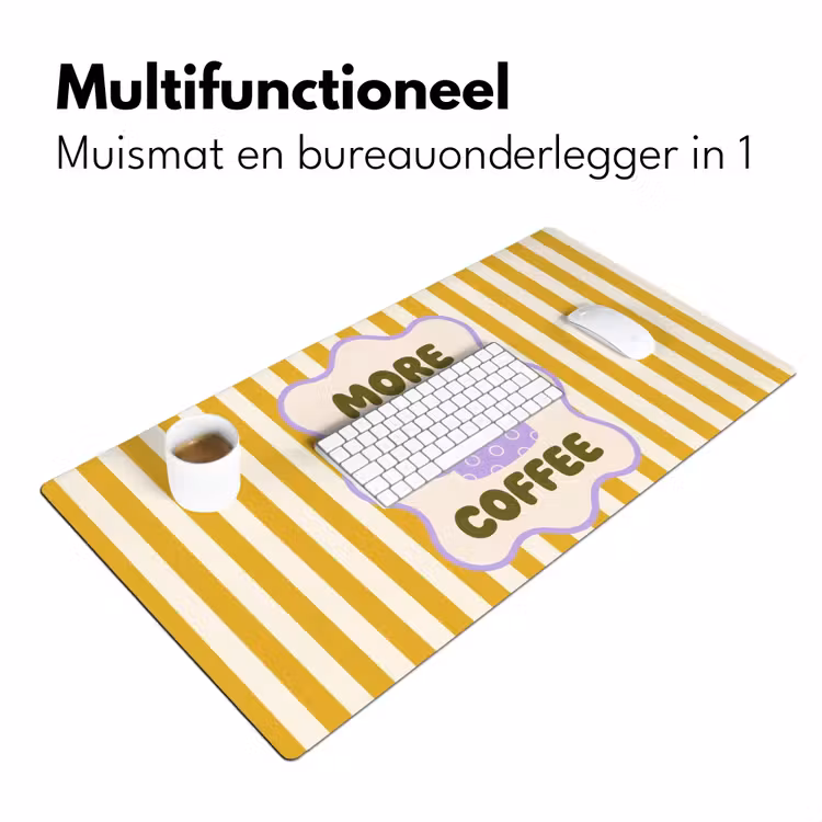More coffee - Geel - Paars - Strepen - Mok Muismat XXL klein -sfeer4