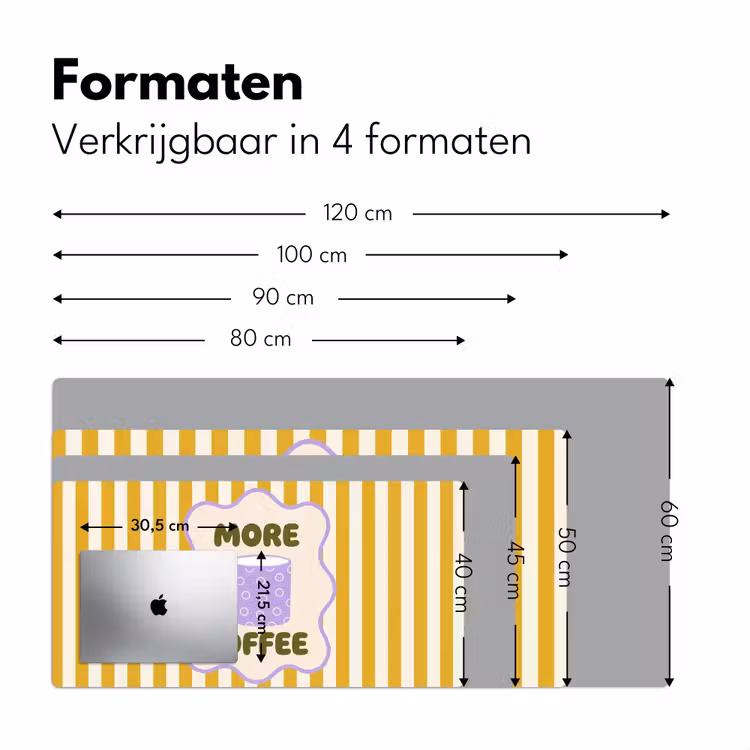More coffee - Geel - Paars - Strepen - Mok Muismat XXL klein -sfeer5