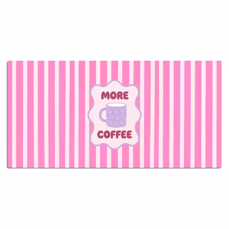More coffee - Roze - Paars - Strepen - Mok Muismat XXL klein -3d_leeg