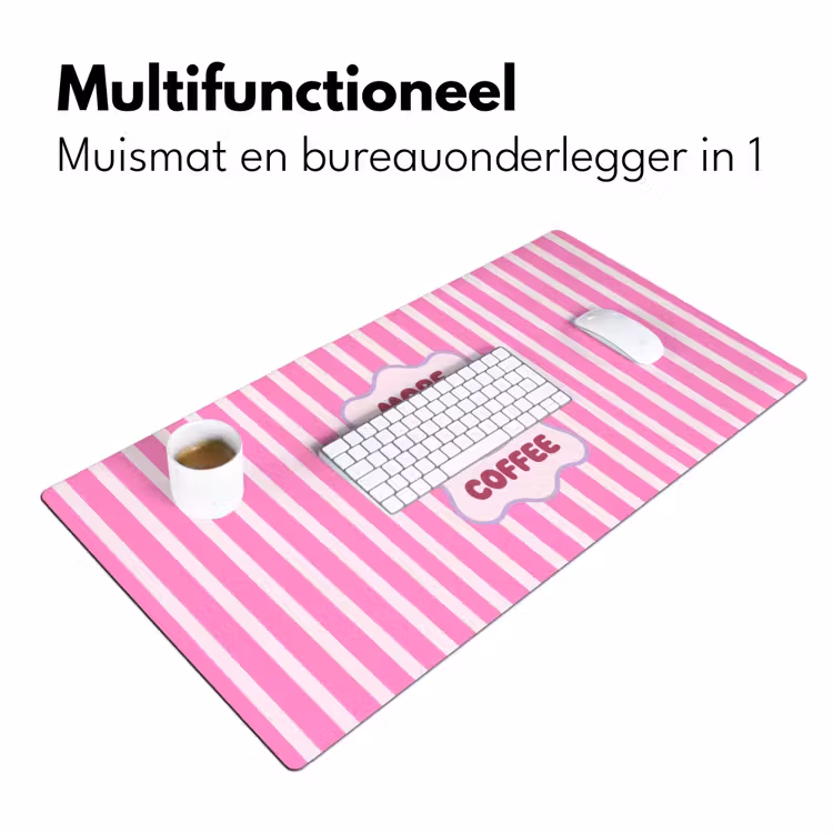 More coffee - Roze - Paars - Strepen - Mok Muismat XXL klein -sfeer4