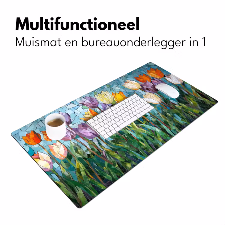 Mozaïek - Veld - Tulpen - Kleurrijk Muismat XXL klein -sfeer4