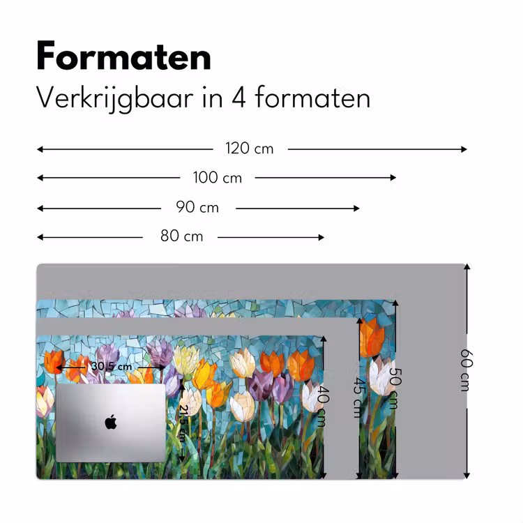 Mozaïek - Veld - Tulpen - Kleurrijk Muismat XXL klein -sfeer5