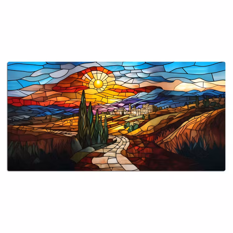 Mozaïek - Zon - Landschap - Dorp Muismat XXL klein -3d_leeg