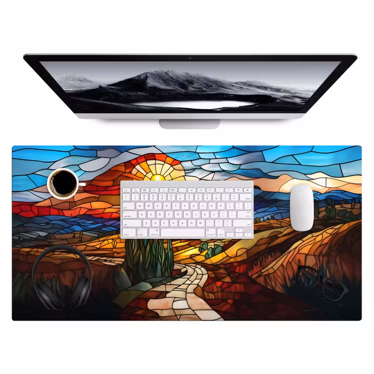 Mozaïek - Zon - Landschap - Dorp Muismat XXL klein -3d