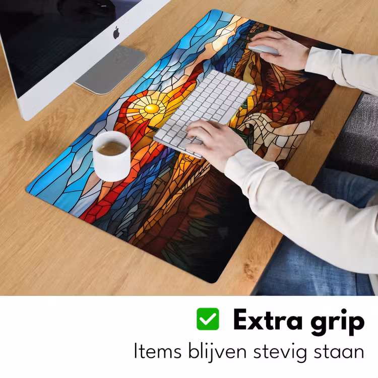 Mozaïek - Zon - Landschap - Dorp Muismat XXL klein -sfeer3