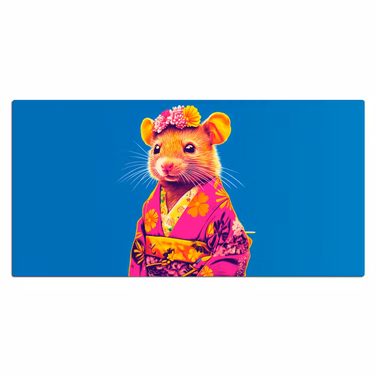 Muis - Kimono - Bloemen - Blauw Muismat XXL klein -3d_leeg