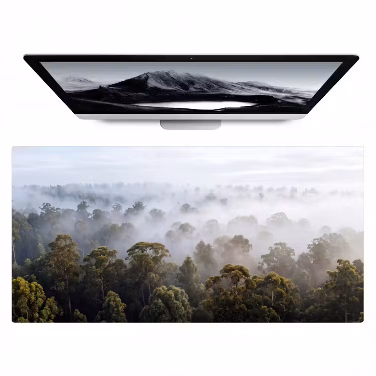 Natuur - Mist - Bos - Ochtend - Goud Muismat XXL klein -zzz3d