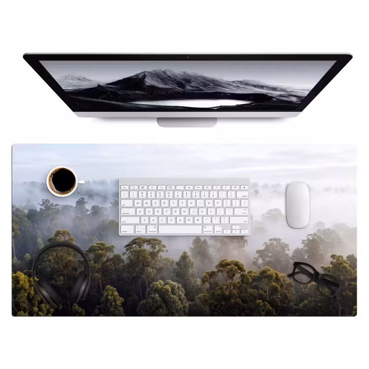 Natuur - Mist - Bos - Ochtend - Goud Muismat XXL klein -3d