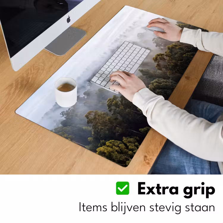 Natuur - Mist - Bos - Ochtend - Goud Muismat XXL klein -sfeer3