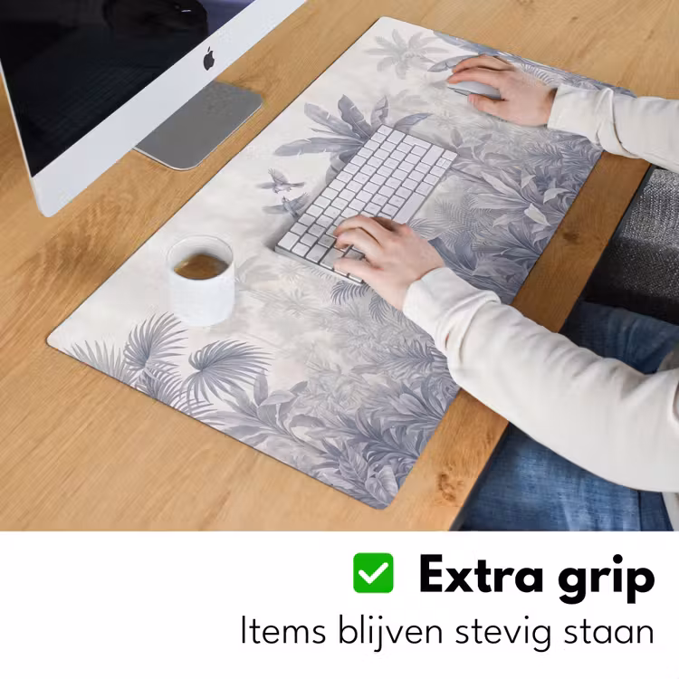Natuur - Vogel - Jungle - Illustratie - Blauw Muismat XXL klein -sfeer3