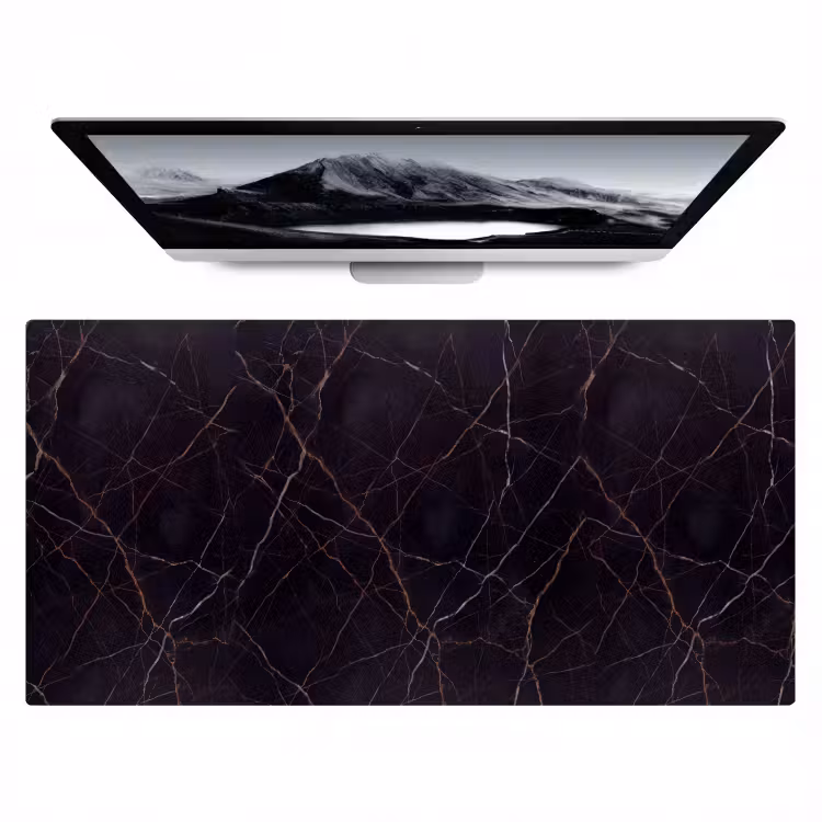 Natuursteen - Marmerpatroon - Abstract - Modern - Zwart - Goud Muismat XXL klein -zzz3d