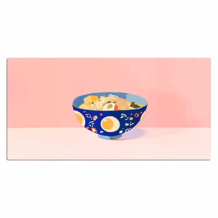 Noodles - Kom - Blauw - Illustratie Muismat XXL klein -3d_leeg