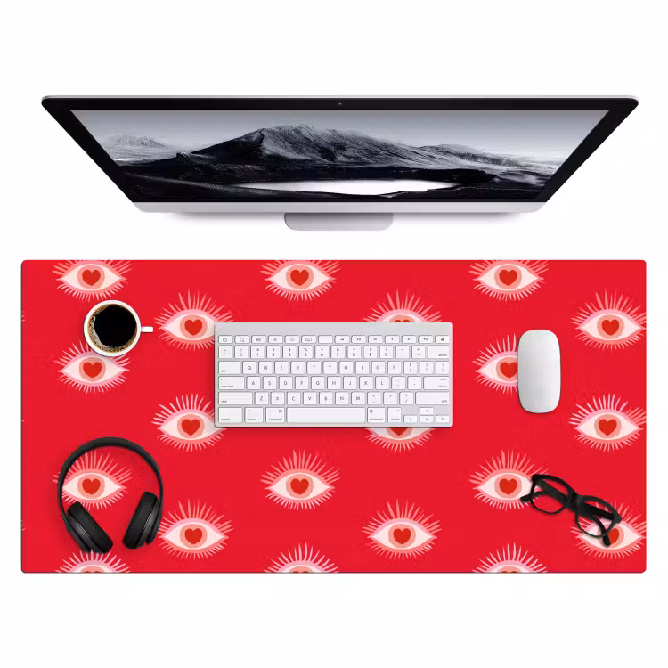 Ogen - Hart - Abstract - Rood - Roze Muismat XXL klein 681 -3d
