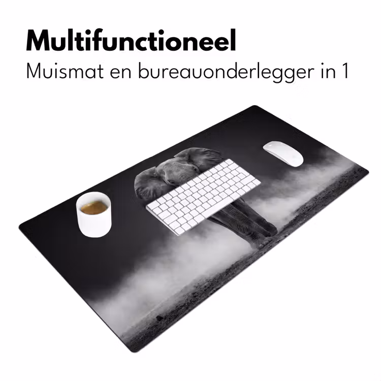 Olifant - Zwart - Wit - Rook Muismat XXL klein -sfeer4