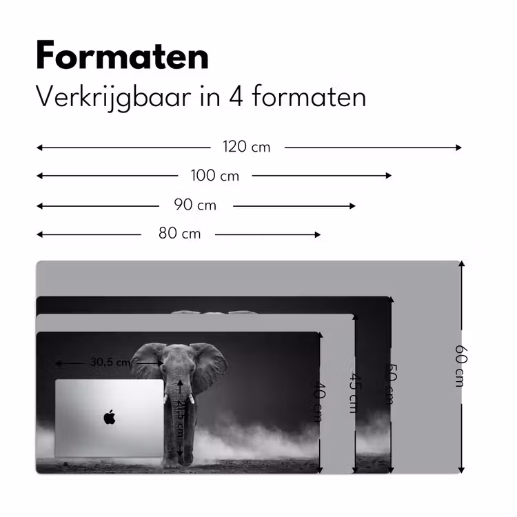 Olifant - Zwart - Wit - Rook Muismat XXL klein -sfeer5