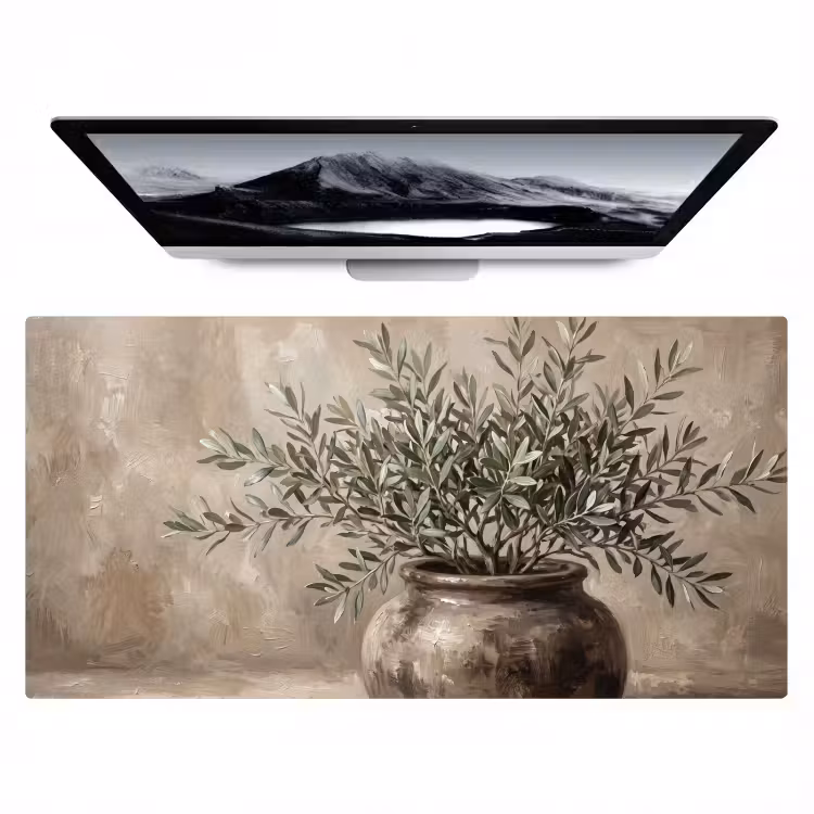 Olijfplant - Aardenpot - Abstract - Beige Muismat XXL klein -zzz3d