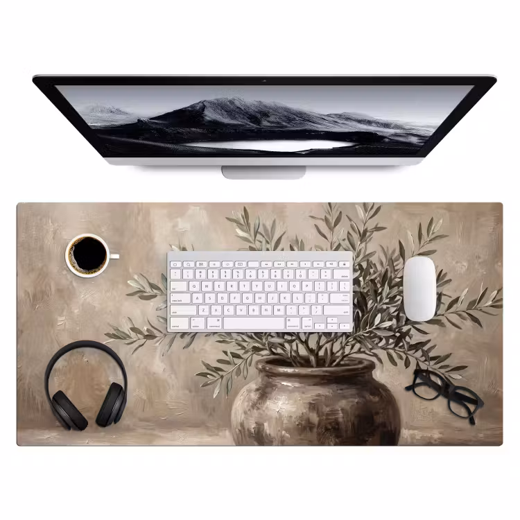 Olijfplant - Aardenpot - Abstract - Beige Muismat XXL klein -3d