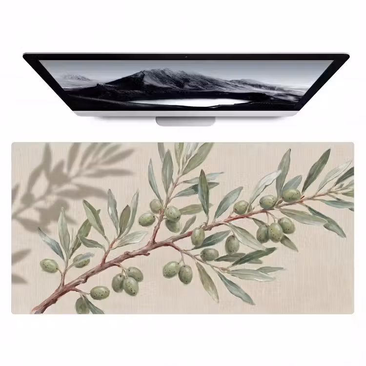 Olijftak - Bladeren - Natuur - Groen - Beige Muismat XXL klein -zzz3d