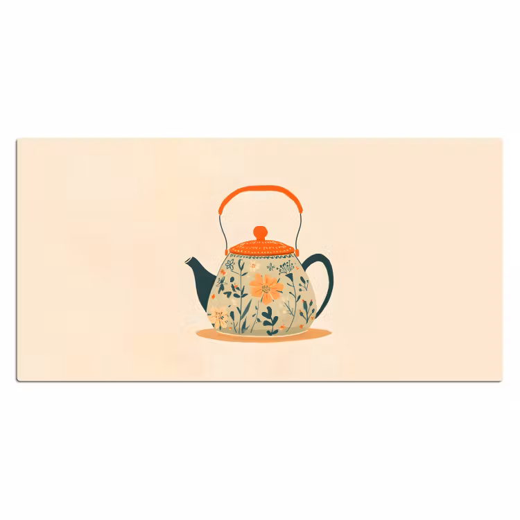Oranje - Theepot - Bloemen - Bladeren Muismat XXL klein -3d_leeg