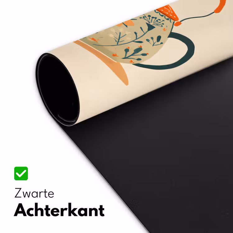 Oranje - Theepot - Bloemen - Bladeren Muismat XXL klein -sfeer2