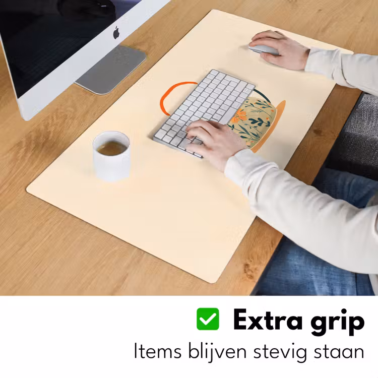 Oranje - Theepot - Bloemen - Bladeren Muismat XXL klein -sfeer3