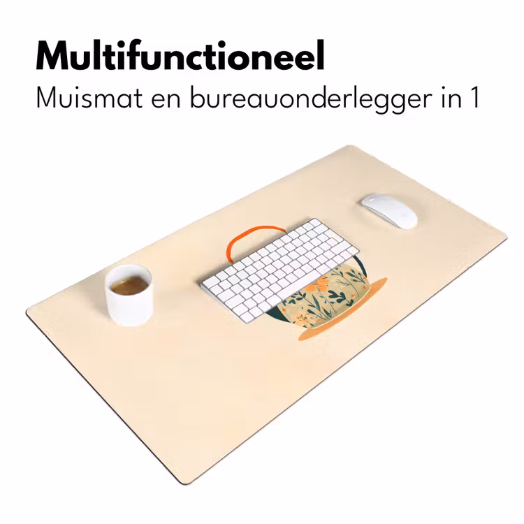 Oranje - Theepot - Bloemen - Bladeren Muismat XXL klein -sfeer4