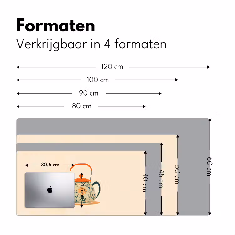 Oranje - Theepot - Bloemen - Bladeren Muismat XXL klein -sfeer5