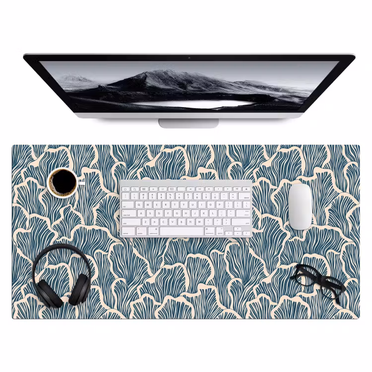 Organisch - Blauw - Crème - Schelpen Muismat XXL klein 681 -3d