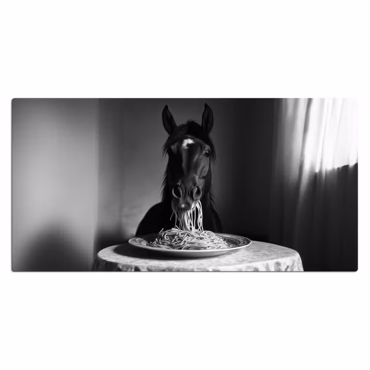 Paard - Bord - Pasta - Tafelkleed - Zwart Wit - Dieren Muismat XXL klein -3d_leeg