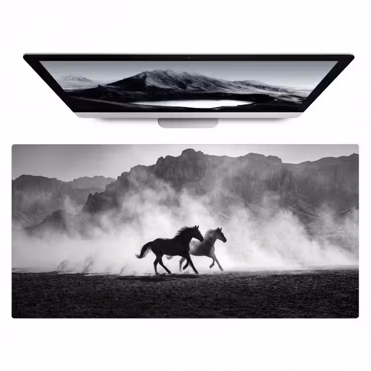 Paard - Ren - Stof - Zwart-wit - Dieren Muismat XXL klein -zzz3d