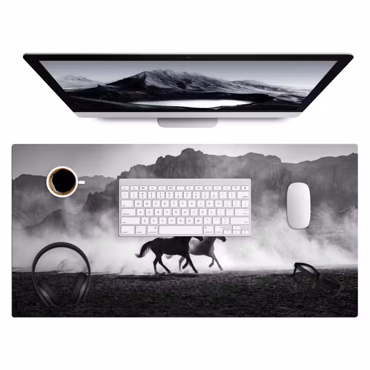Paard - Ren - Stof - Zwart-wit - Dieren Muismat XXL klein -3d