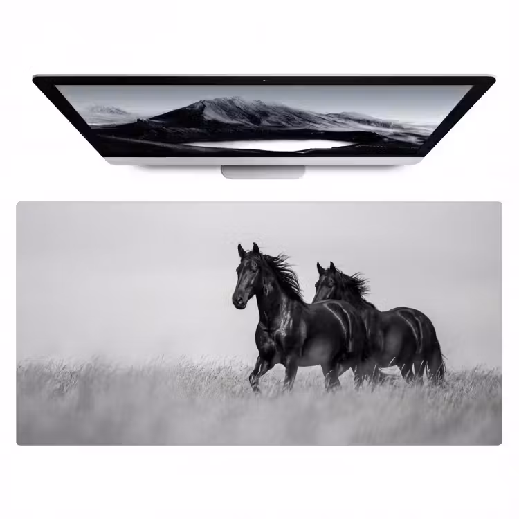 Paarden - Gras - Zwart - Wit Muismat XXL klein -zzz3d
