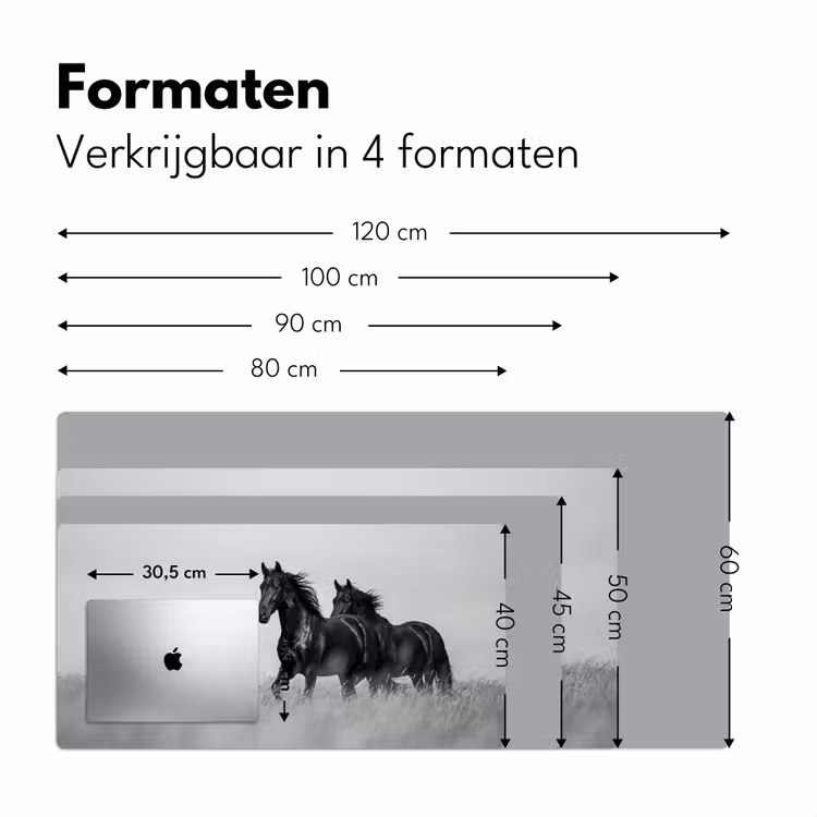 Paarden - Gras - Zwart - Wit Muismat XXL klein -sfeer5