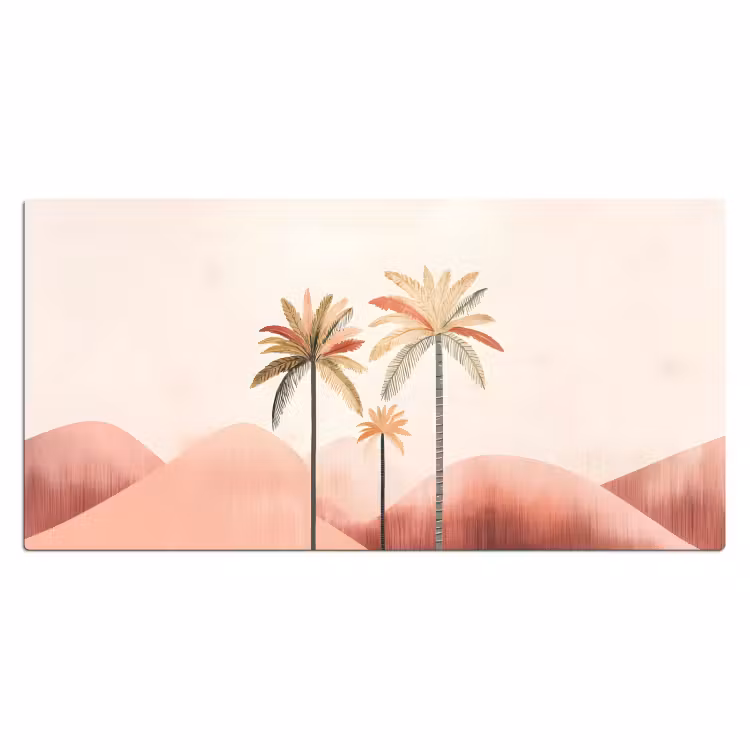 Palmbomen - Heuvels - Minimalistisch - Zachtroze Muismat XXL klein -3d_leeg